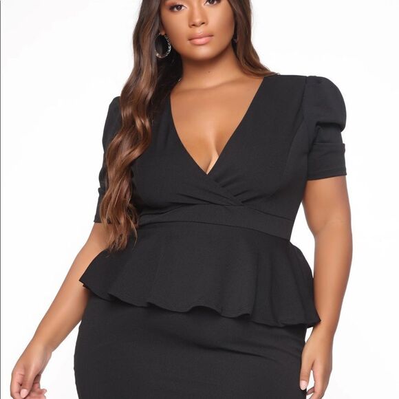 NWT Fashion Nova Black Peplum Dress - Size:1X - Picture 3 of 16